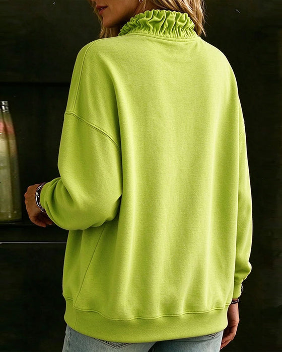 Sweatshirt Reißverschluss Rüsche Schulterfallen Langarm