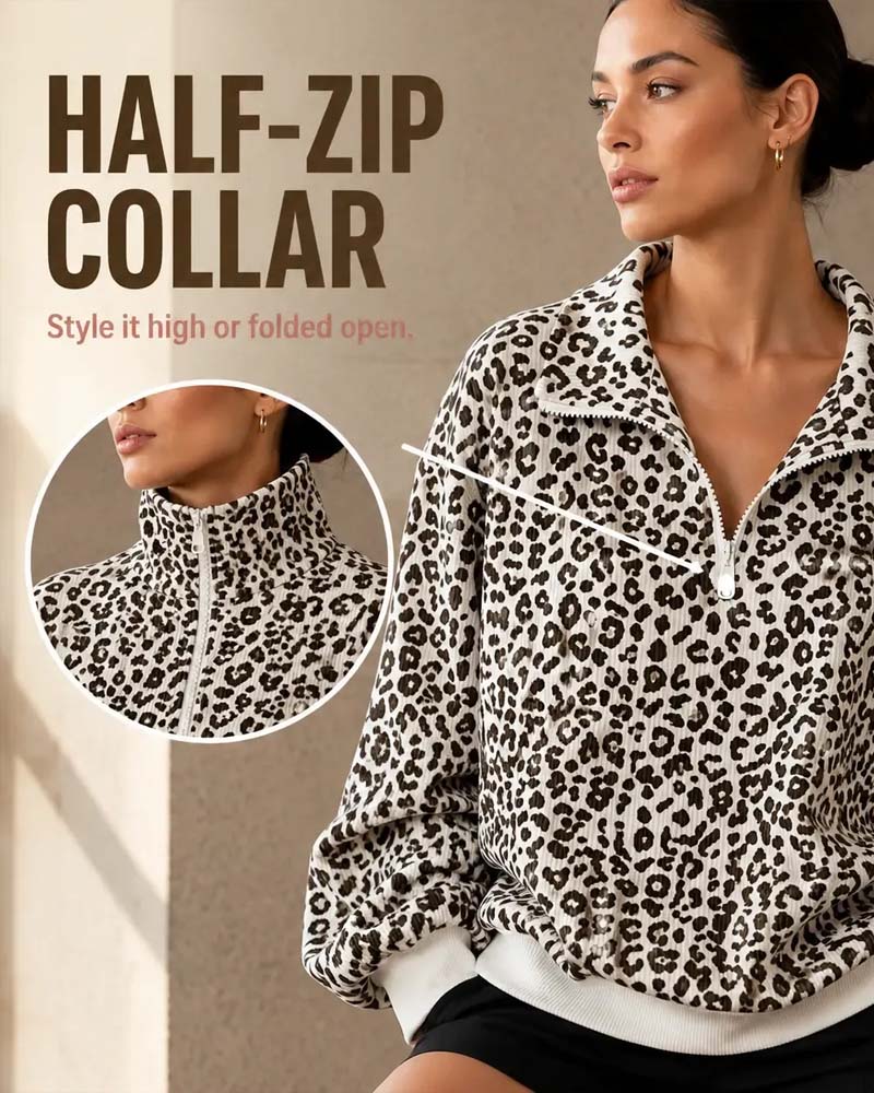 Sweatshirt Reißverschluss Leopard Lässig