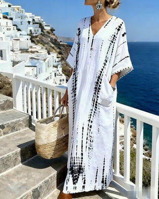 Kleid Bohemian Fließend Mit V-Ausschnitt