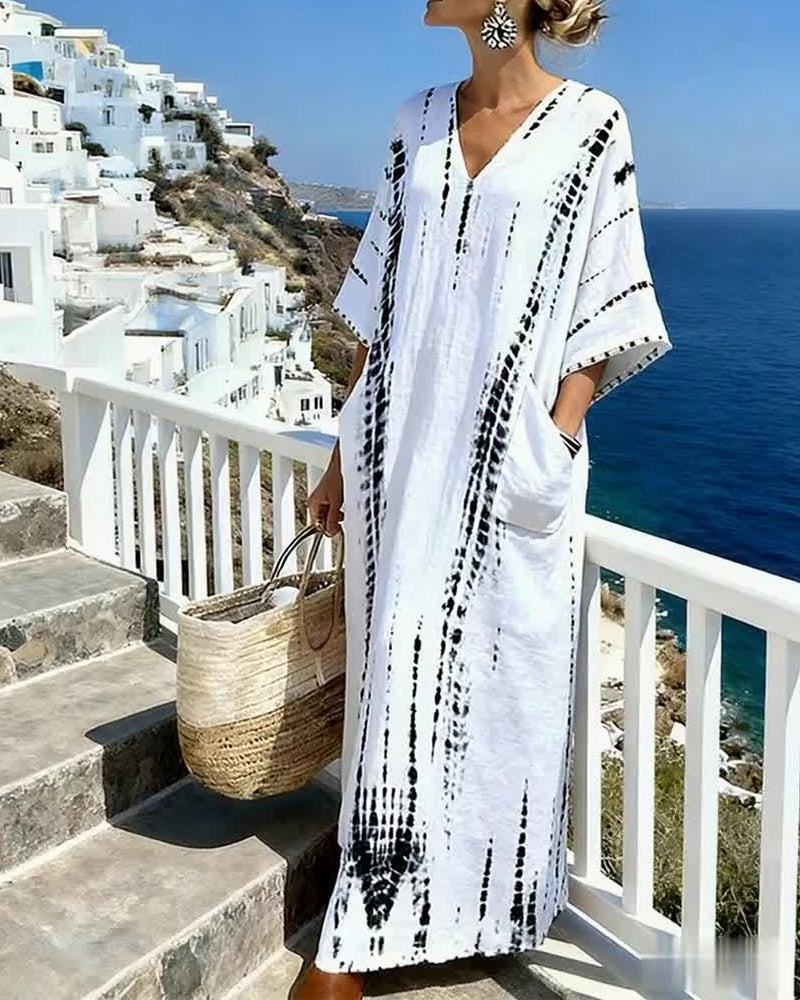 Kleid Bohemian Fließend Mit V-Ausschnitt