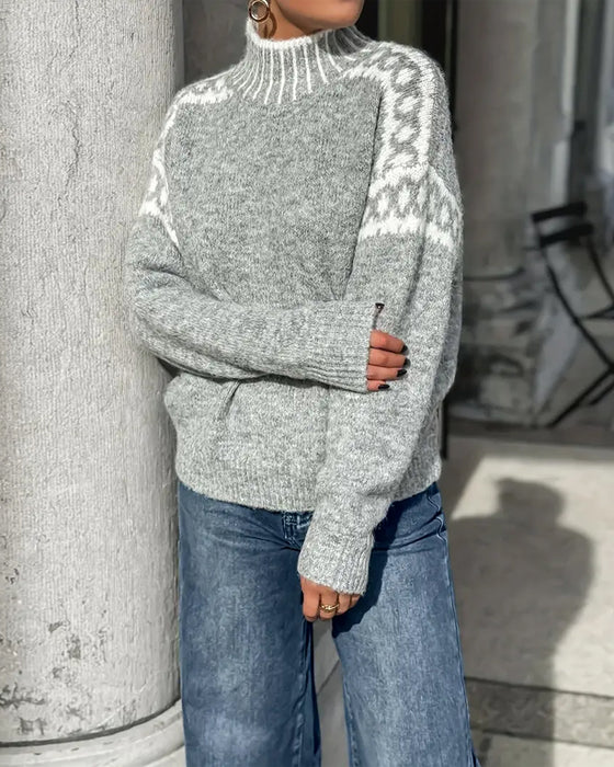 Pullover Stehkragen Gemustert Kontrast