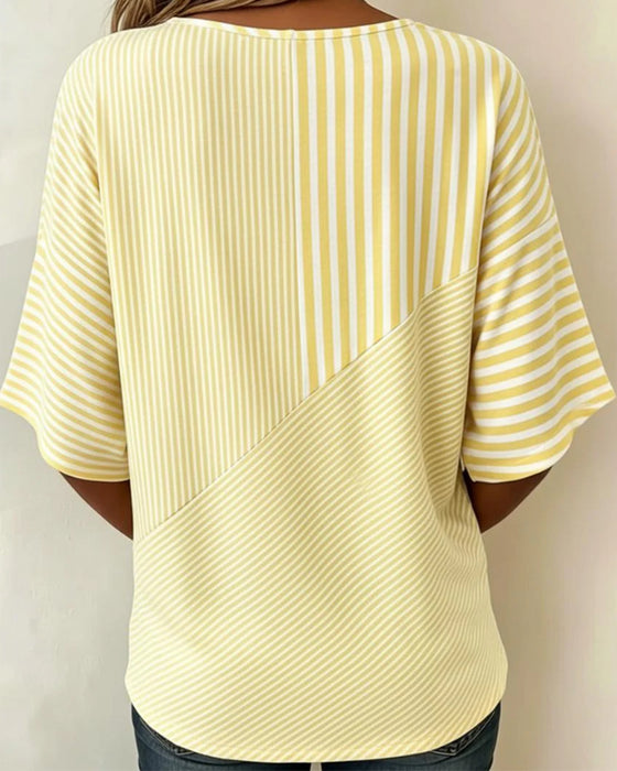 T-Shirt Gestreift Rundhals Farbblock