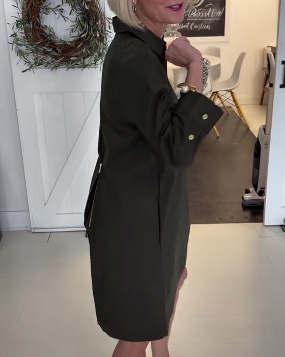 Kleid Halbzip Revers Dreiviertelärmel