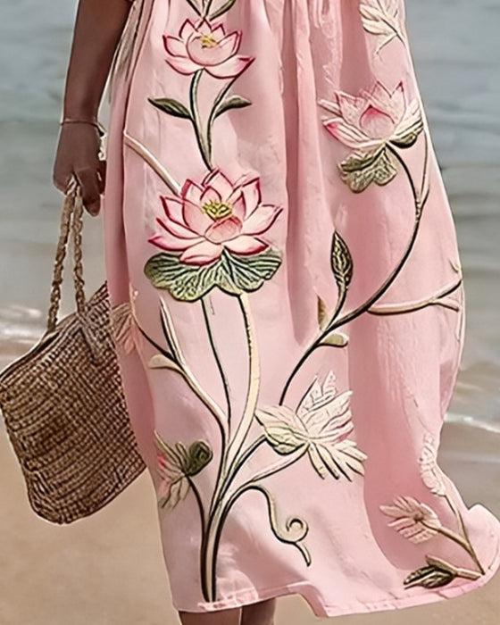 Blumenkleid Mit Rundhalsausschnitt