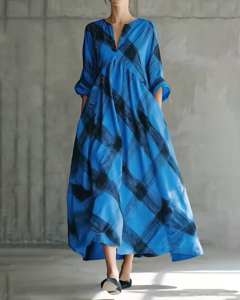 Kleid V-Ausschnitt Gedruckt Locker