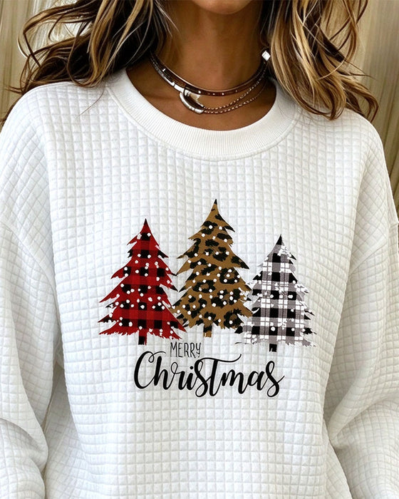 Sweatshirt Rundhals Kariert Pullover Weihnachtsbaum