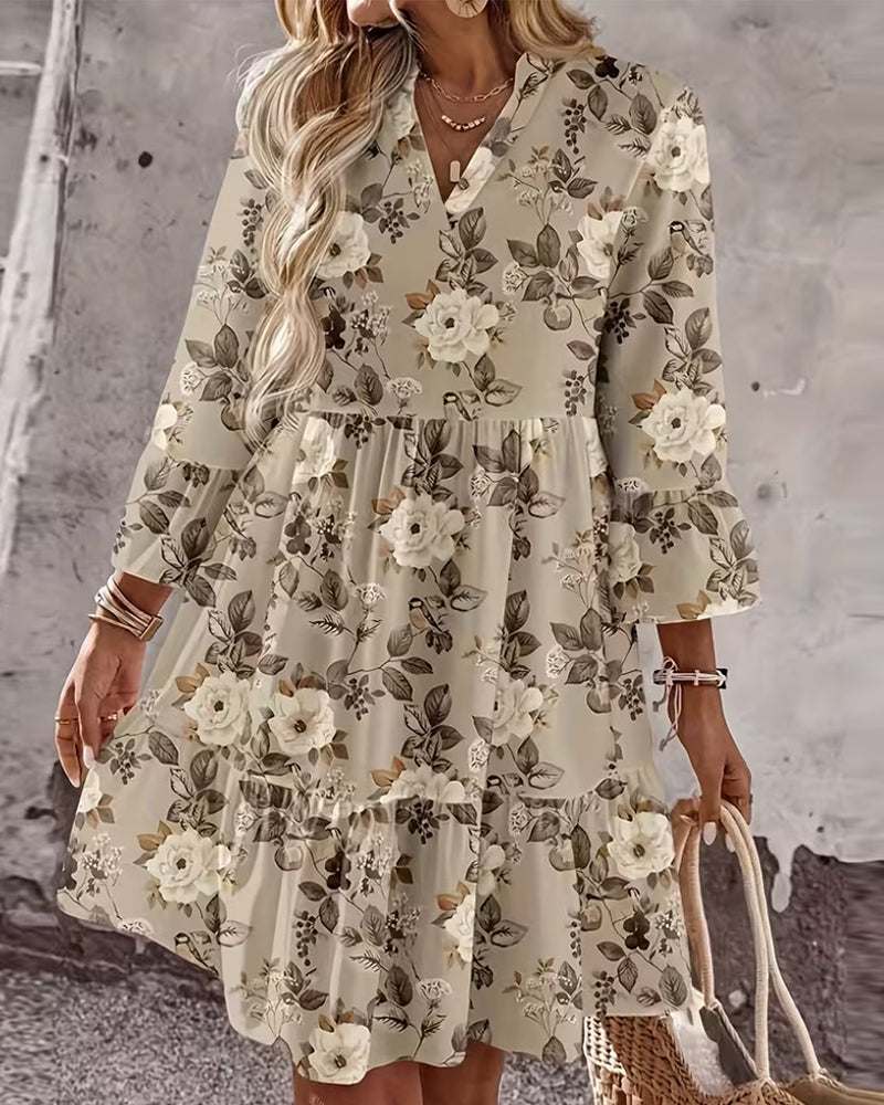Kleid Glockeärmel Blumendruck