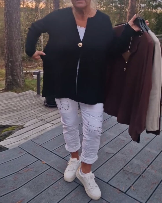Strickjacke Metallknopf langärmelig