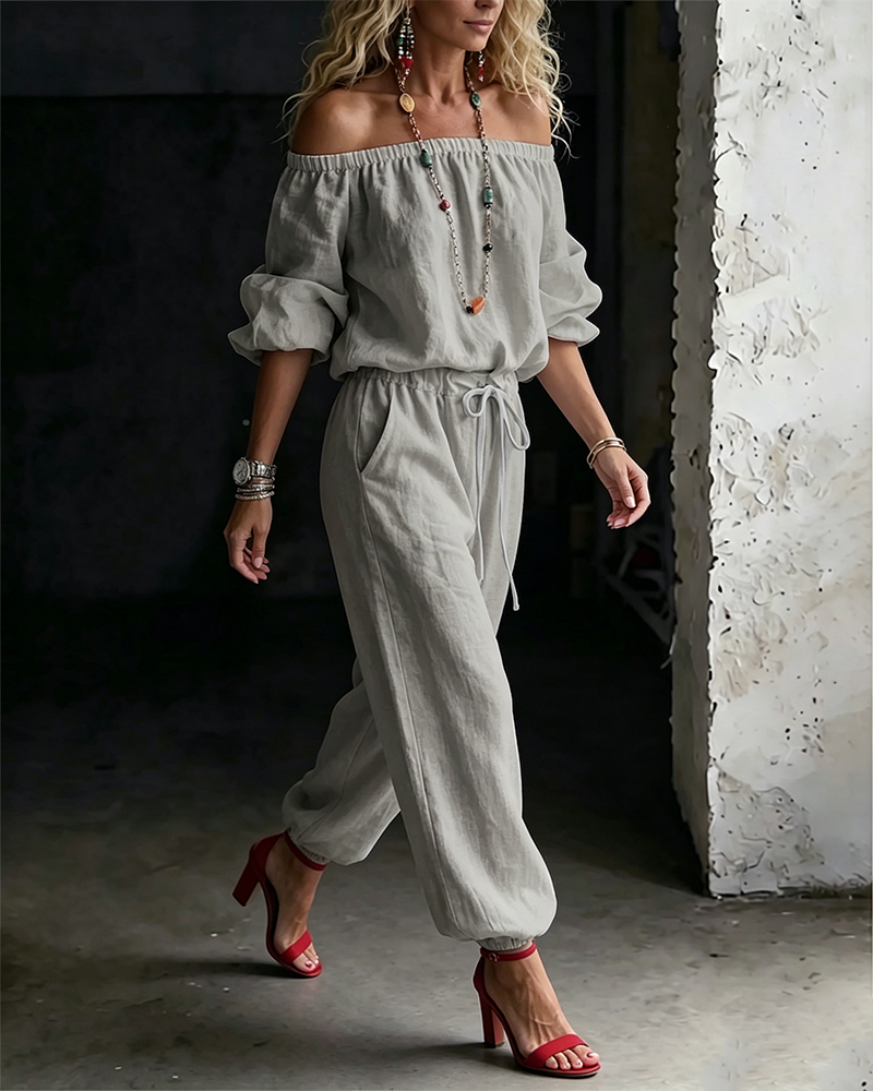 Jumpsuit Off-Shoulder Bindegürtel Tailliert
