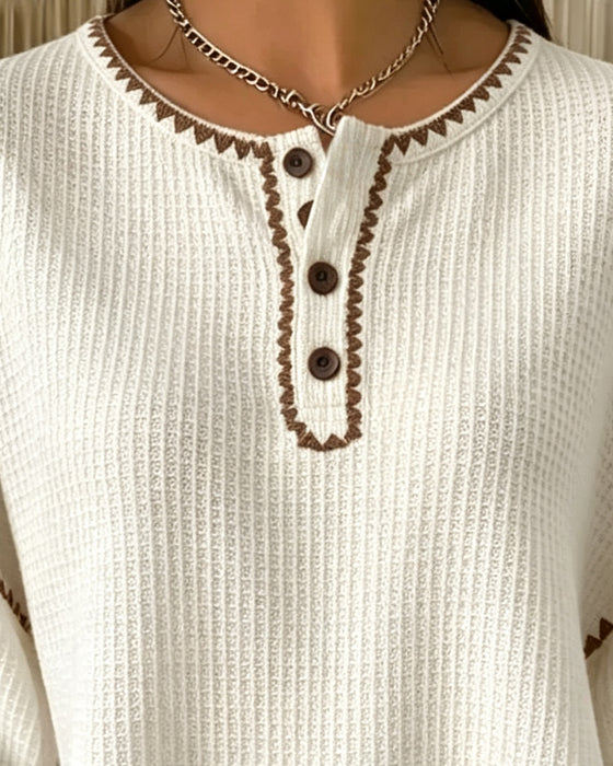 Sweatshirt Rundhals Knopf Lässig