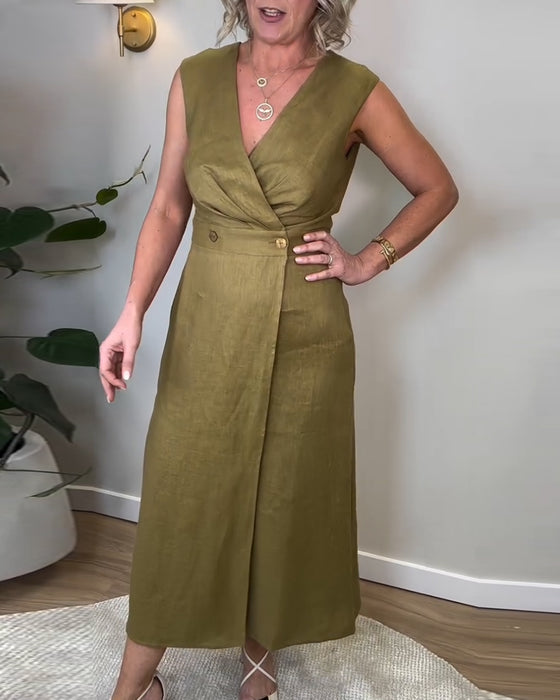 Kleid Casual Ärmellos V-Ausschnitt