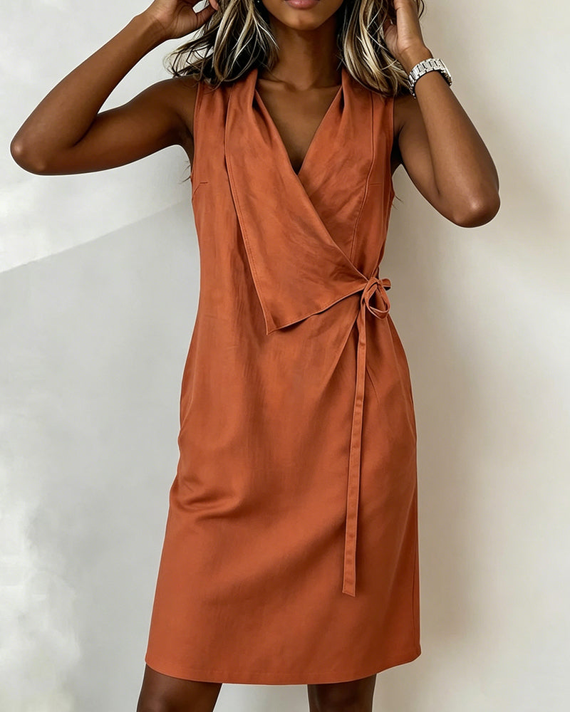 Kleid Unifarben ärmellos Wickel