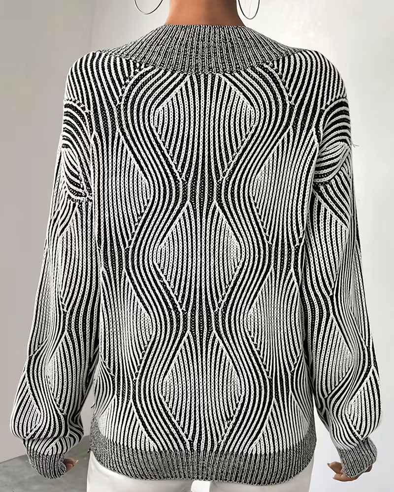 Pullover Geometrisch Gestreift V-Ausschnitt Langarm