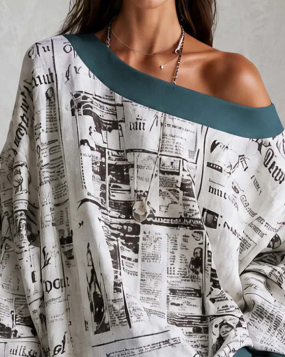 Kleid Off-Shoulder Fledermausärmel Print