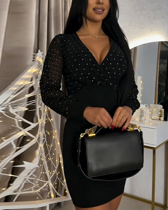 Kleid Sexy Tiefer V-Ausschnitt Netz Enganliegend