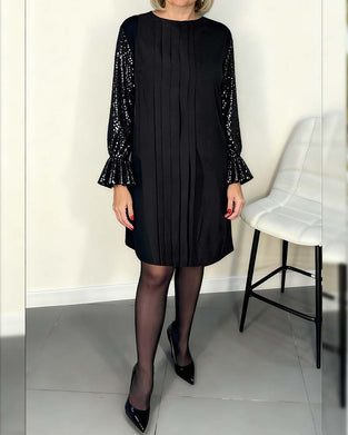 Unifarbenes Kleid mit Schirmärmeln und Falten