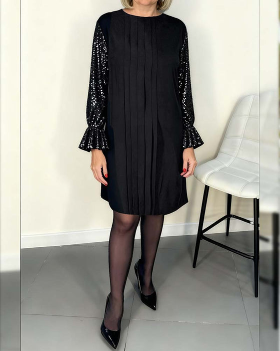 Unifarbenes Kleid mit Schirmärmeln und Falten