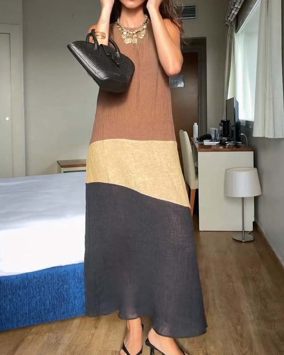 Kleid Ärmellos Farbblock Lässig