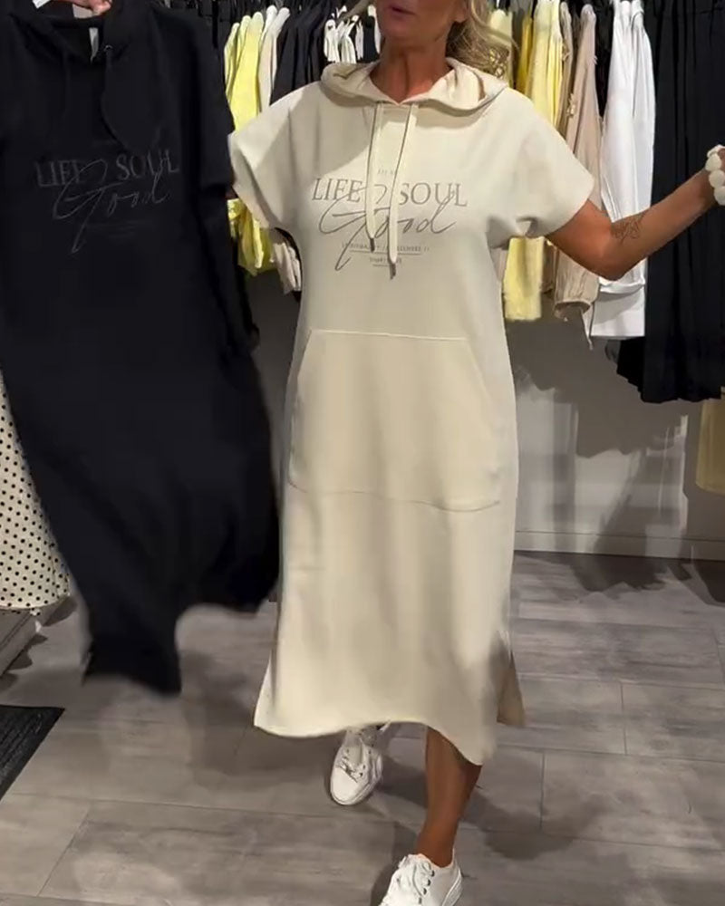 Kleid Buchstabendruck Kapuzenpullover