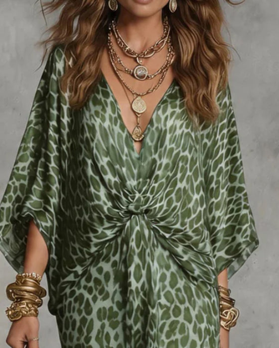 Kleid Trendy Leopard Fledermausärmel
