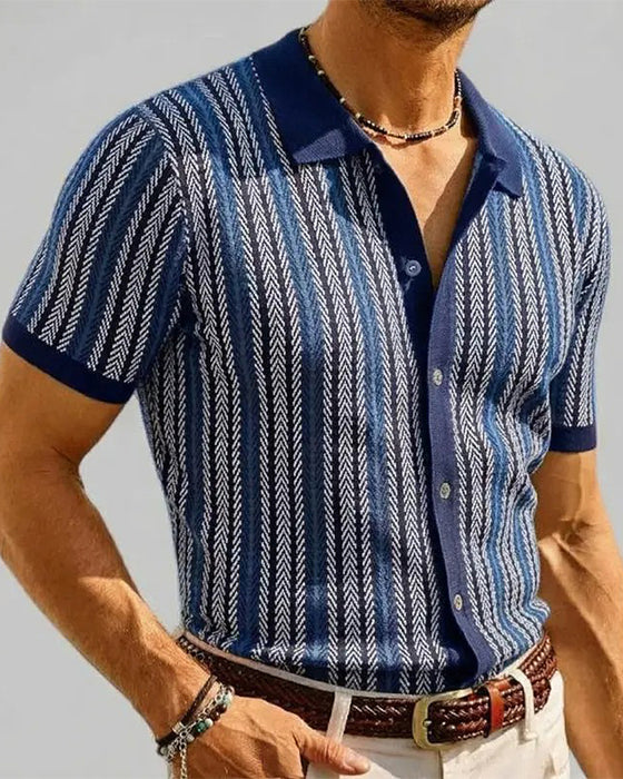 T-Shirt Revers Herren Kurzarm Knopf