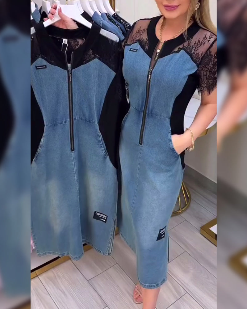 Kleid mit Spitzenärmeln und modischem Design