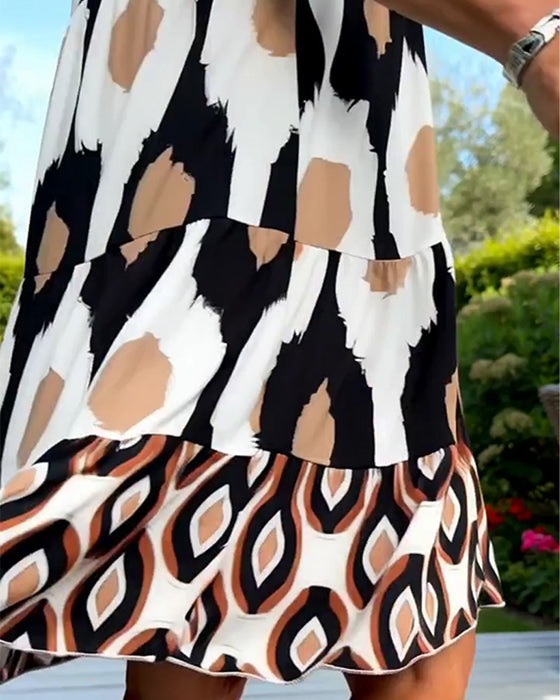 Kleid Ärmellos V-Ausschnitt Geometrischer Druck
