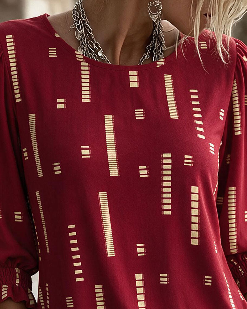 Top Geometrischer Druck Dreiviertel Puffärmel