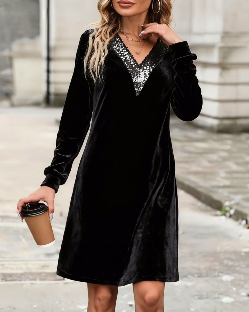 elegantes Paillettenkleid mit V-Ausschnitt