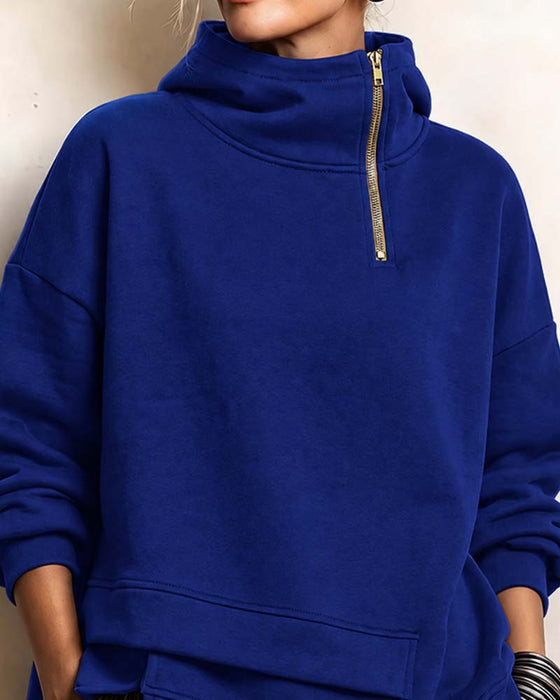 Sweatshirt Rollkragen Reißverschluss Unregelmäßig