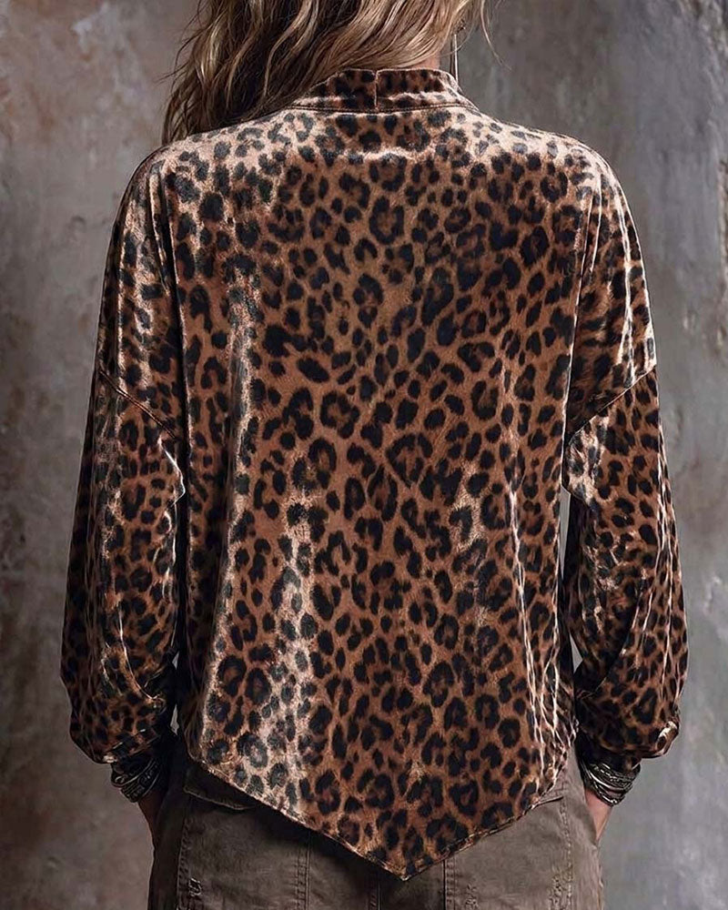 Bluse V-Ausschnitt Leopard Unregelmäßig