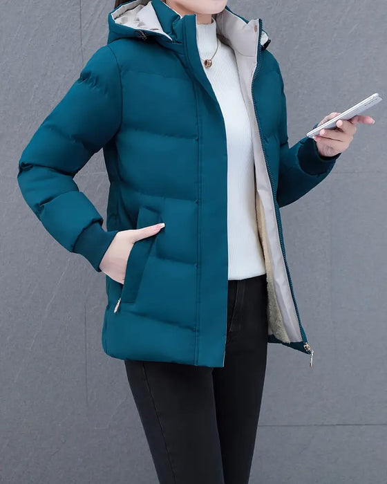 Jacke lässig einfarbig warm mit Kapuze