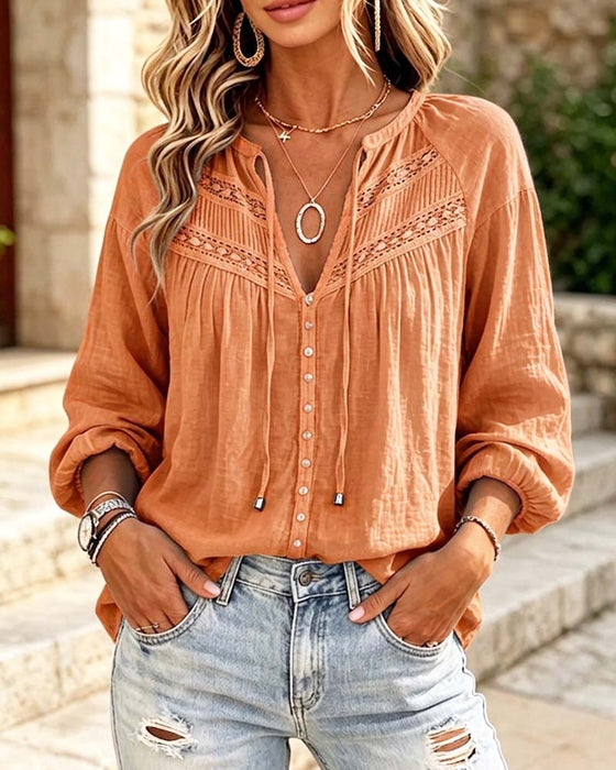 Bluse Lässig Hollow Out Spitze