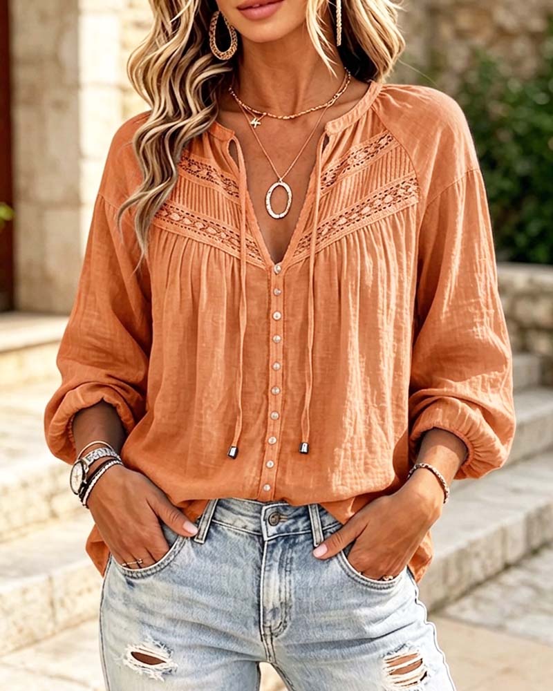 Bluse Lässig Hollow Out Spitze