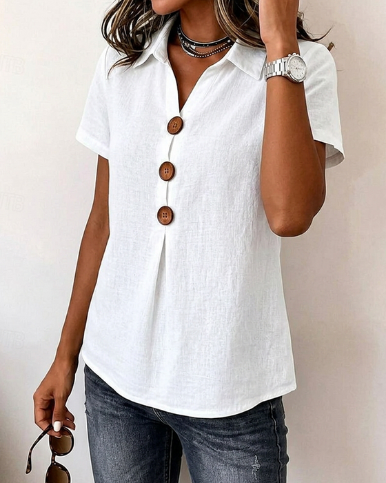 Bluse Revers Drei-Knopf Kurzarm