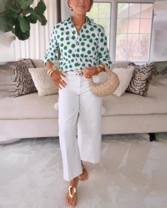 Bluse mit Revers Punktmuster Druck lässig