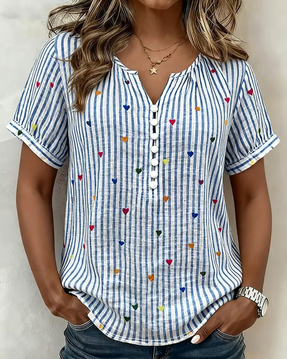 Bluse Puffärmel Herzstreifen