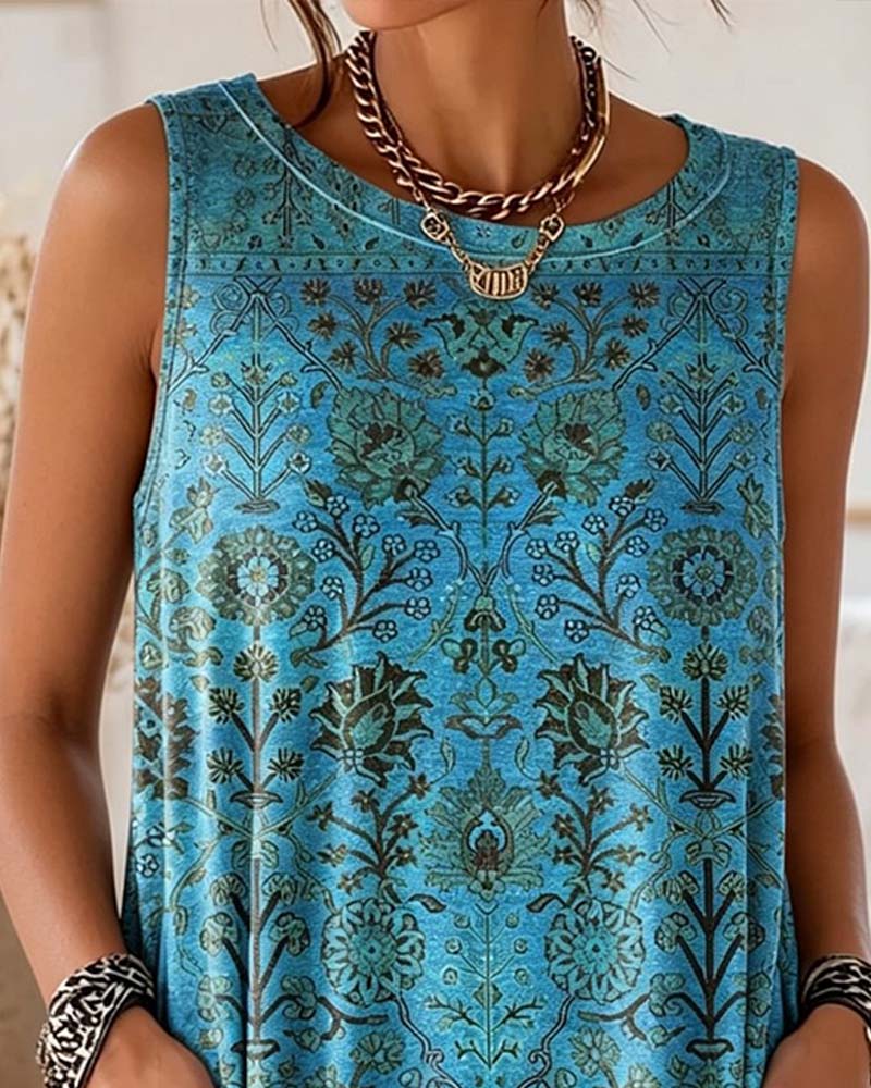 Tank Top Rundhals Druck Seitentasche