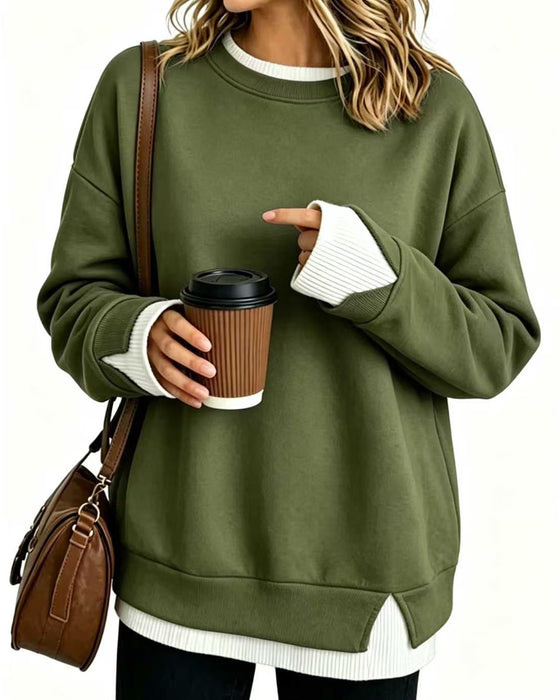 Sweatshirt Gefälscht Geschichtet Locker Langarm