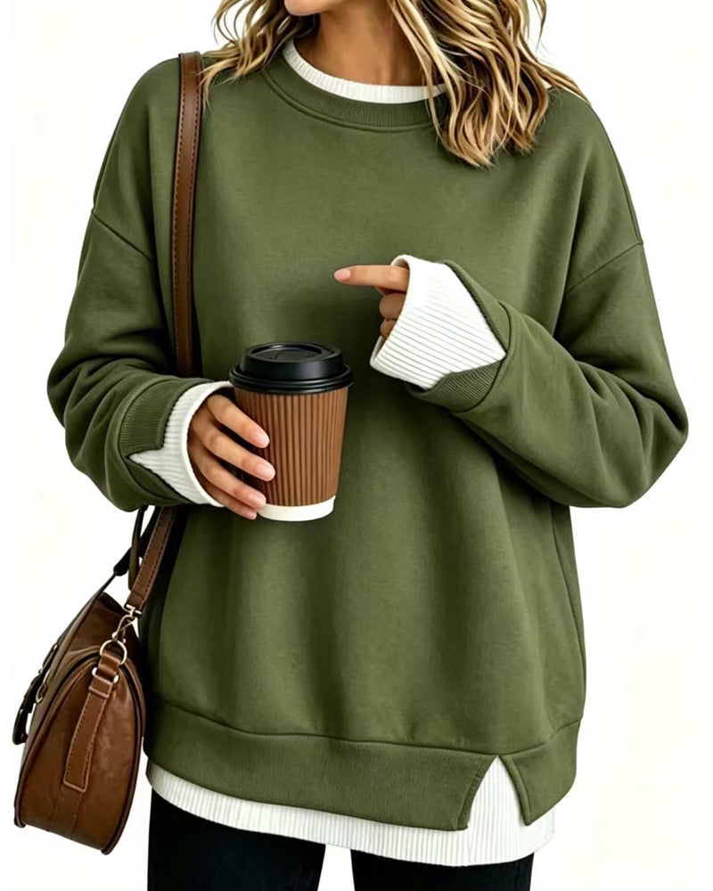 Sweatshirt Gefälscht Geschichtet Locker Langarm