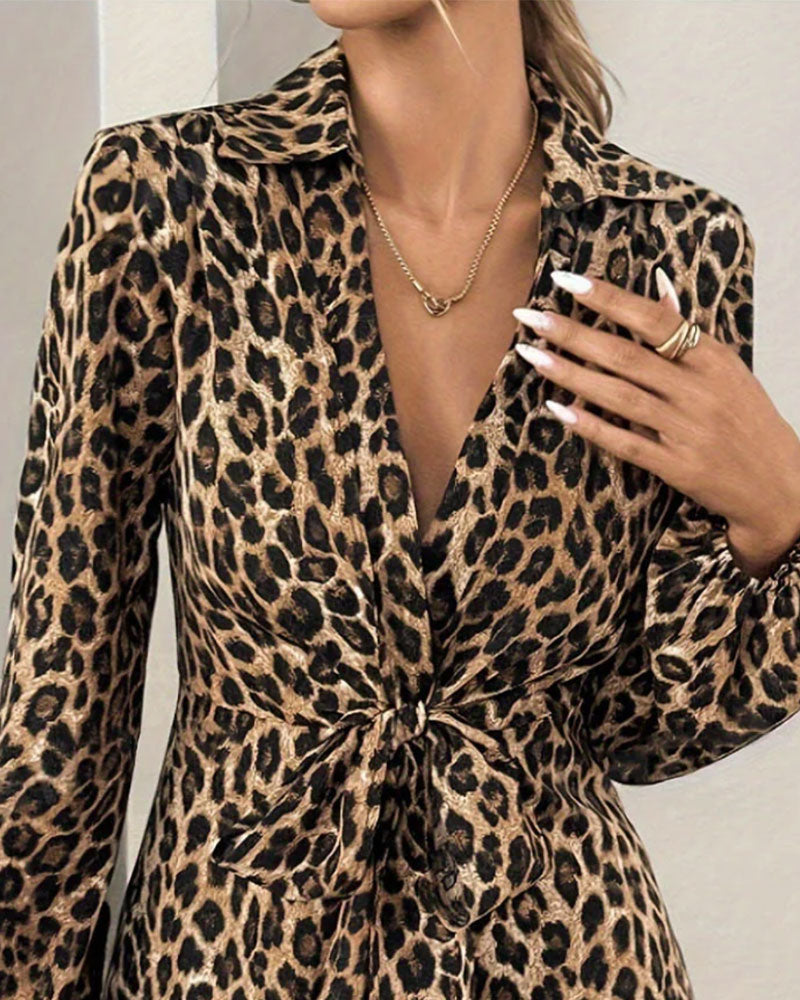 Top Leopard Druck Kragen Bandage Taille