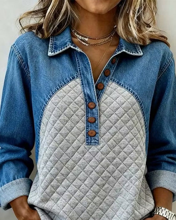 Sweatshirt Denim Patchwork Stilvoll