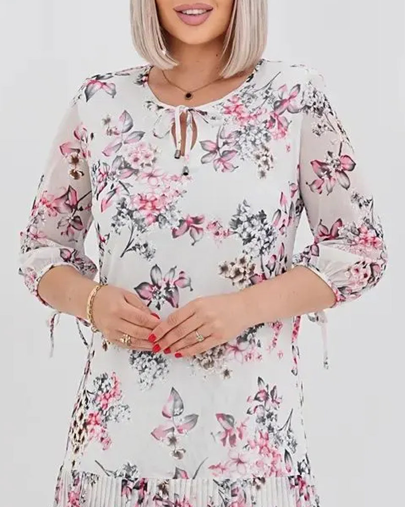 Kleid Halbarm Schnürung Blumen