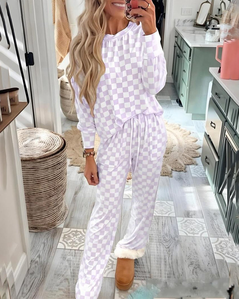 Zweiteilige Sets, lässiges Rundhals-Karo-Shirt