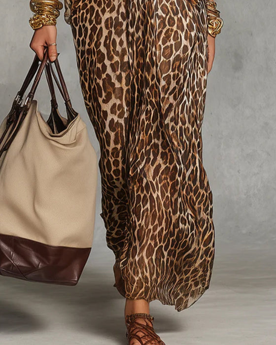 Kleid Trendy Leopard Fledermausärmel