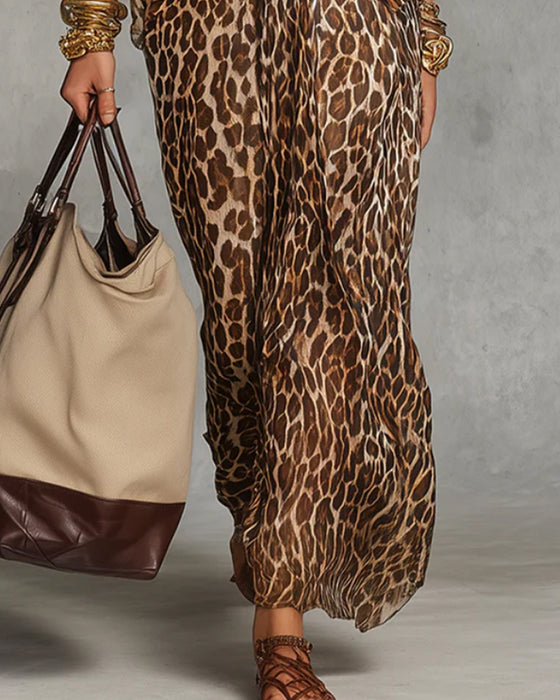 Kleid Trendy Leopard Fledermausärmel