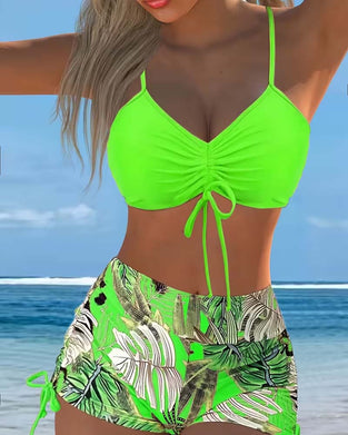 Bikini Halfterhals Weste Tropisch Blatt