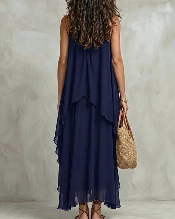 Kleid Rundhals Ärmellos Unregelmäßig