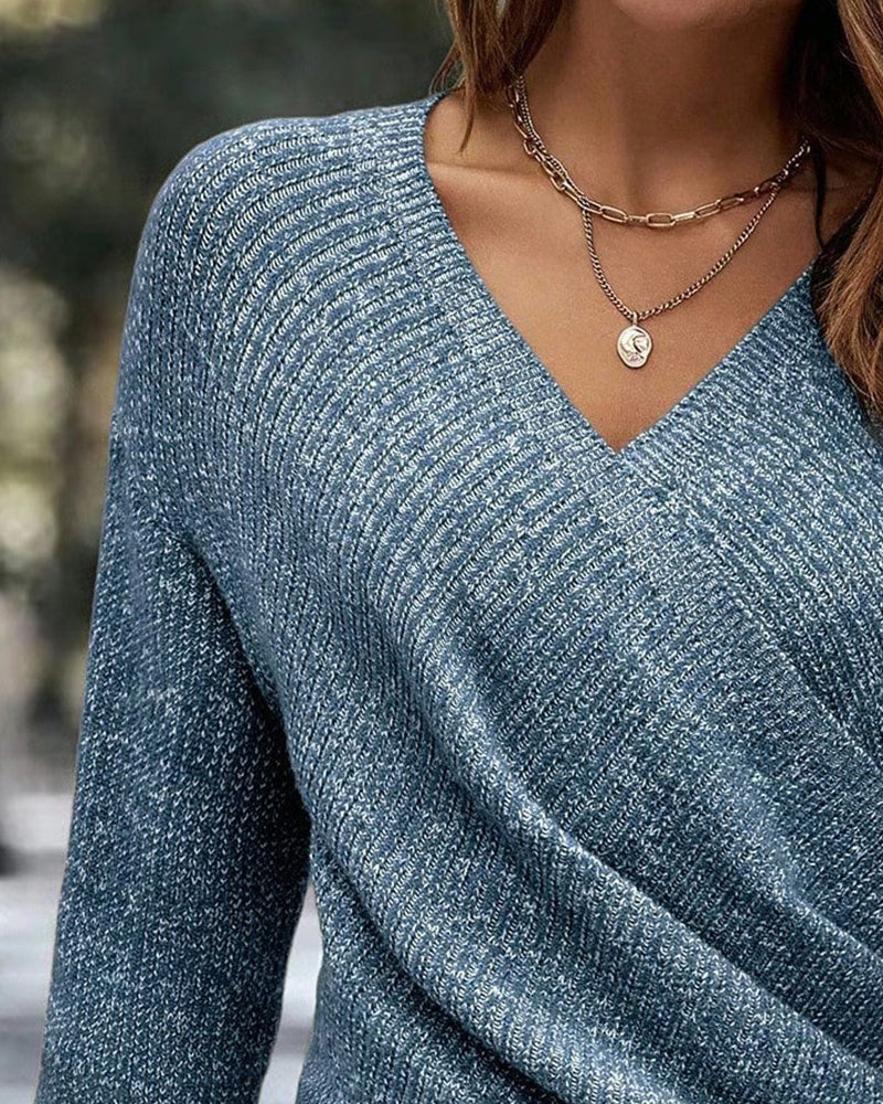 Pullover eleganter V-Ausschnitt gerafft