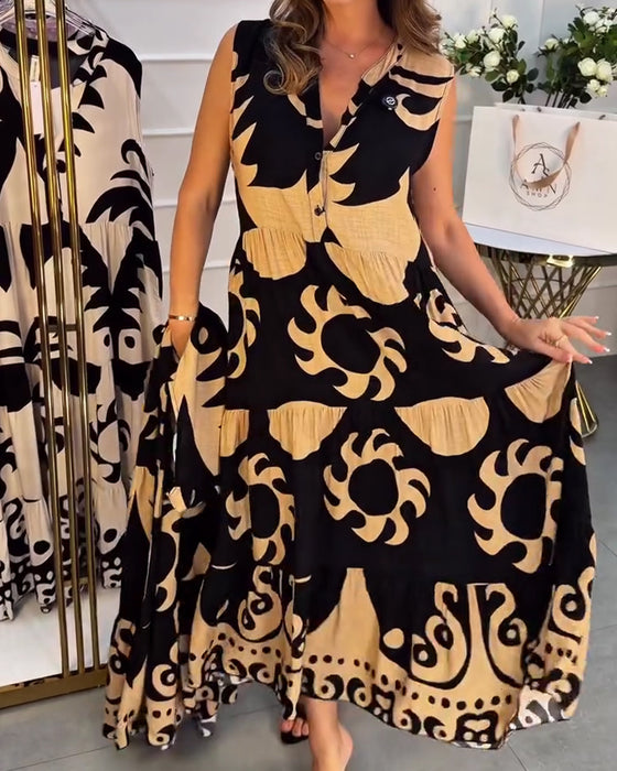 Kleid Lässig V-Ausschnitt Mit Print
